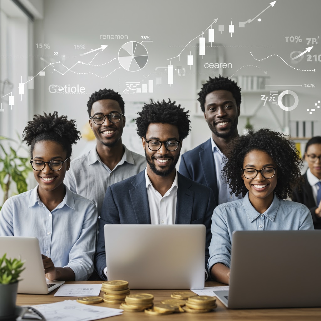 People confidently discussing financial growth